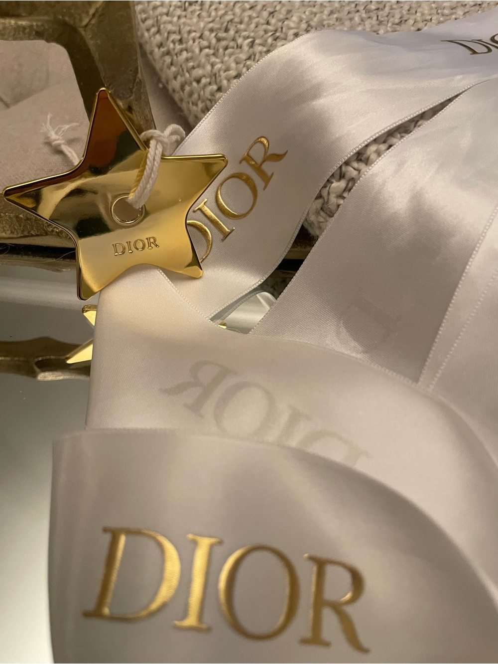 Dior White Satin Ribbon with Gold Star Charm